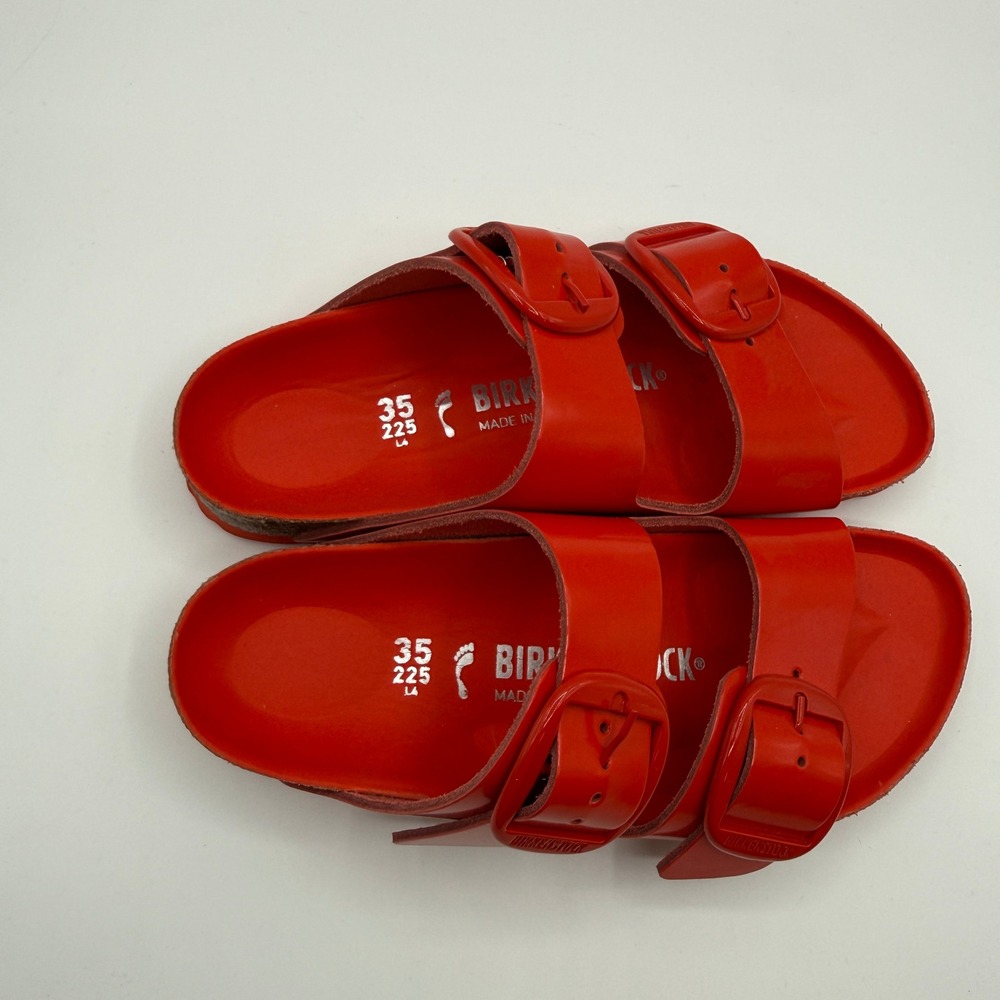 Birkenstock Arizona Big Buckle Sandals Womens 35 High Shine Tomato Red Slides - Picture 4 of 9